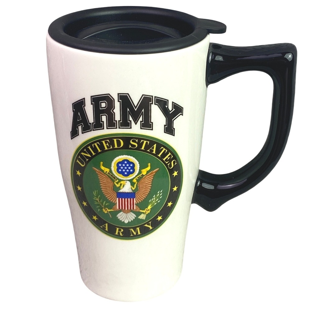 US Army Mug 18oz Ceramic Travel Lid Handle Coffee Cup NIB‎